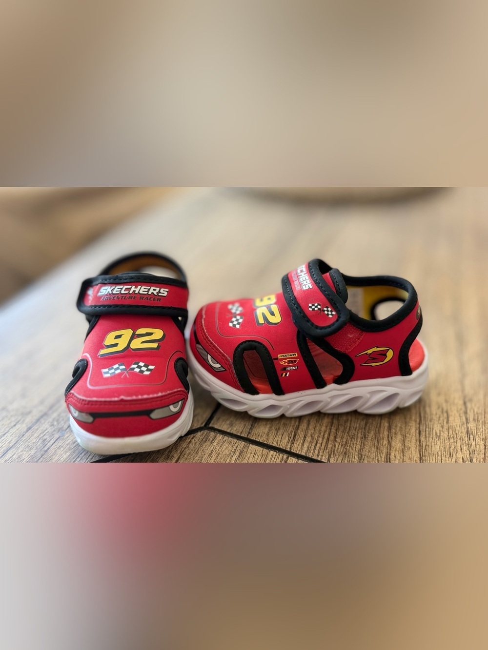 Skechers Kids' Red Racing Sandals - Lightweight Slip-On child size 7 light up!